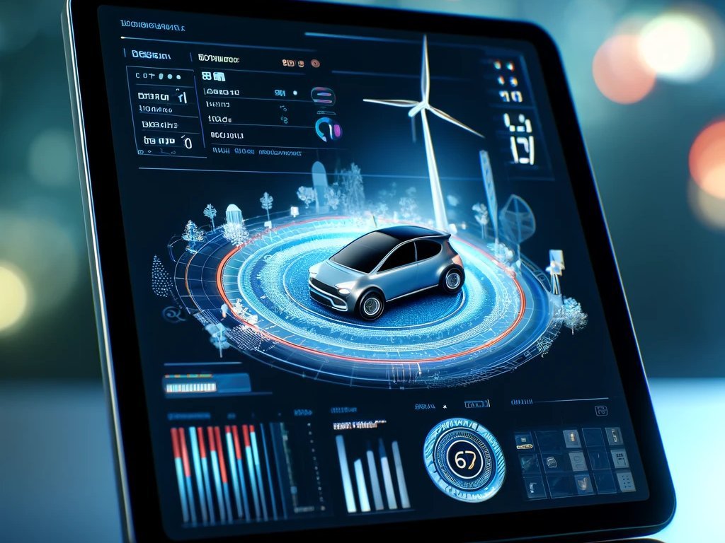 Ein Tablet, das eine Planungssoftware für Elektromobilität anzeigt.
