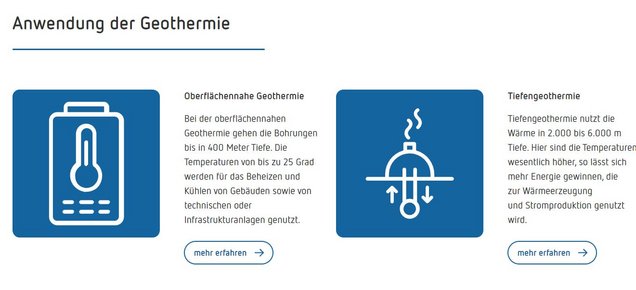 Screenshot aus dem Energieportal zum Thema Geothermie