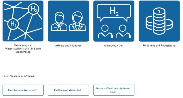 Screenshot aus dem Energieportal zum Thema Wasserstoff